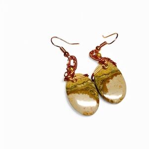 Picture jasper artisan earrings copper wire -NWOT